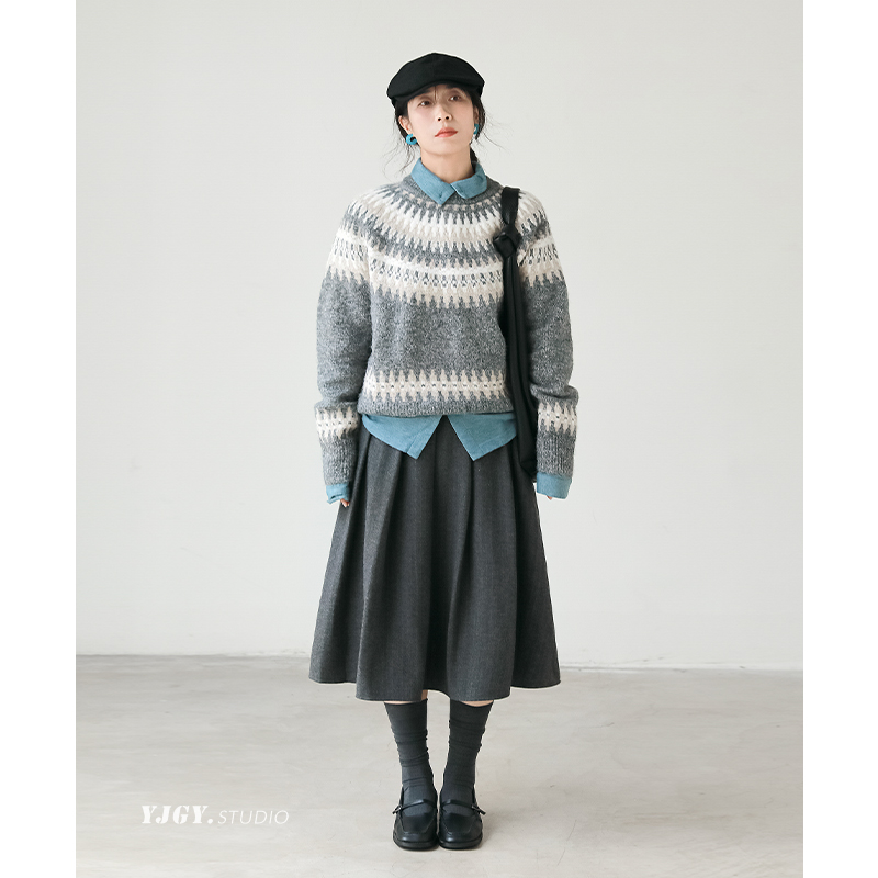 印计谷羽 2024冬季新款羊驼毛提花毛衣女保暖北欧高级感毛衫F1054