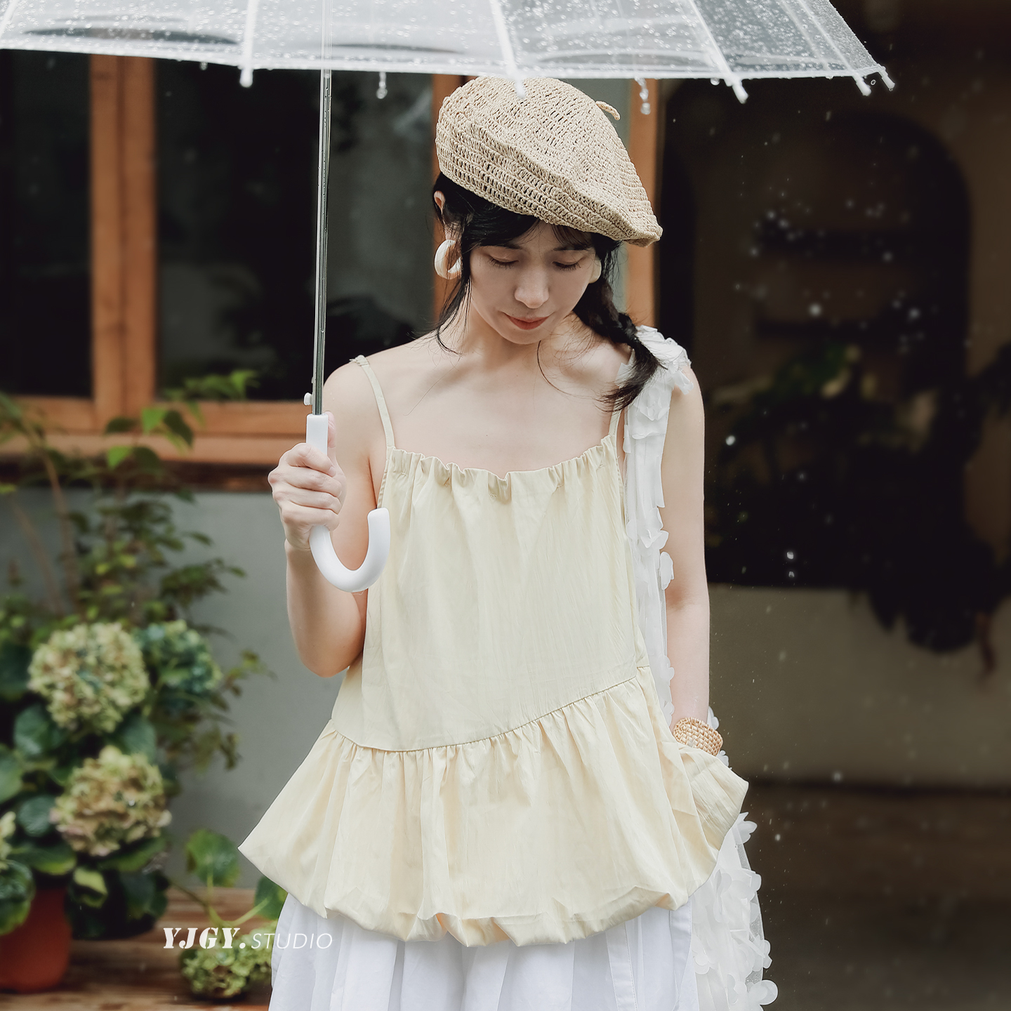 软乎乎｜小众设计师日系花苞吊带上衣女夏黄色外穿度假背心F1168