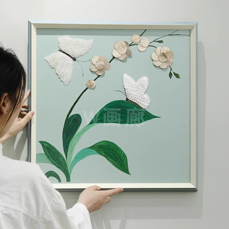 现代极简贝壳装饰画客厅走廊玄关创意艺术挂画卧室背景墙蝴蝶璧画图片
