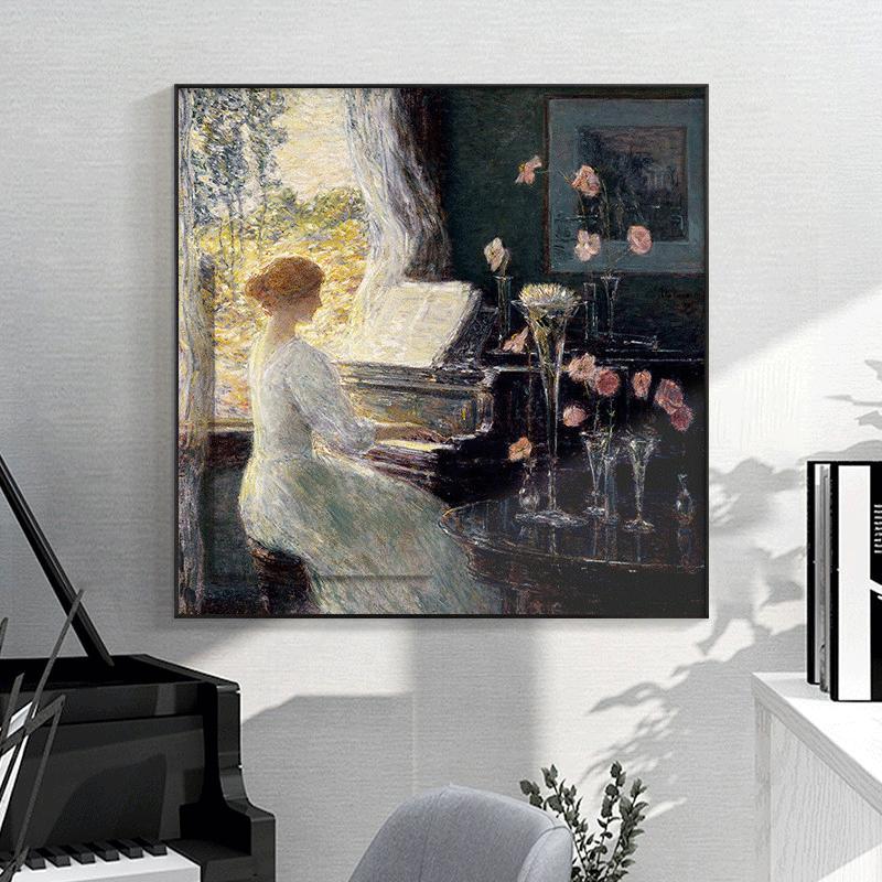 钢琴房装饰画卧室床头美女人物挂画书房复古创意艺术壁画房间图片
