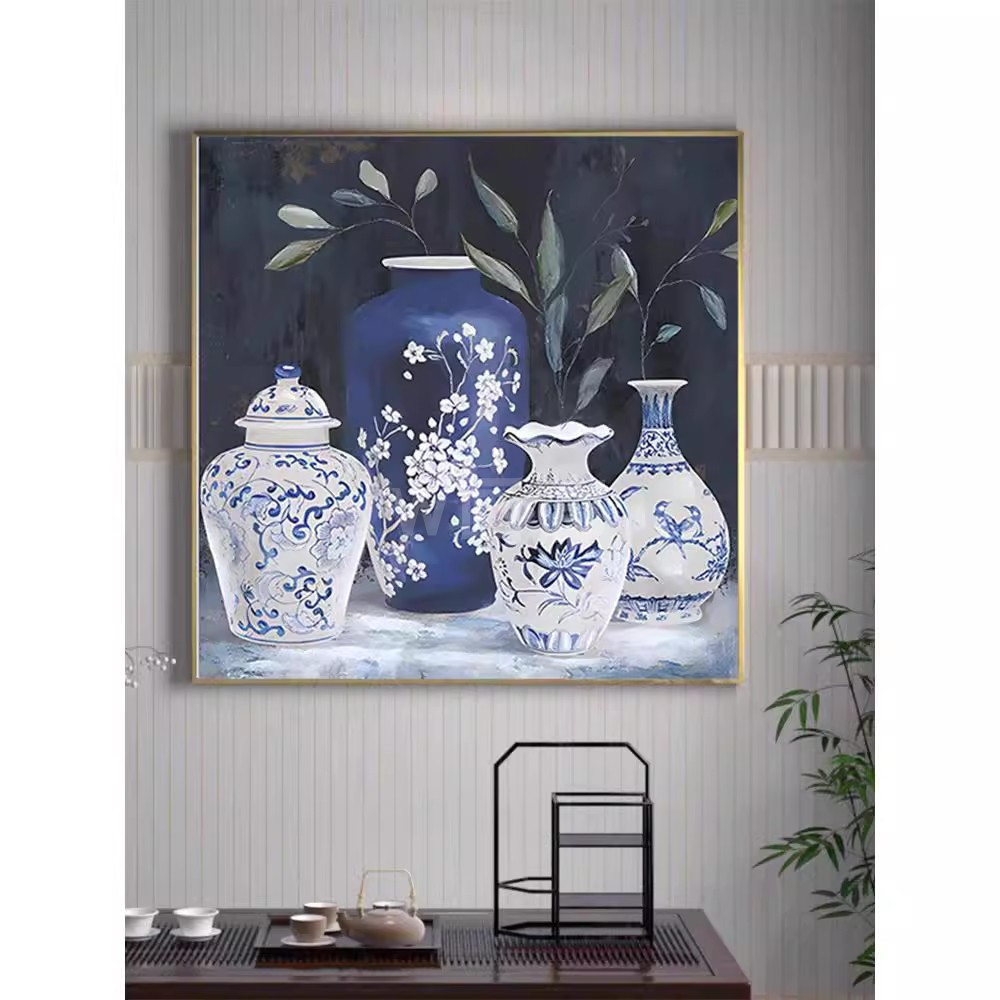 新中式装饰画《四瓶八稳》青花瓷玄关壁客餐厅摆件背景墙书房挂画图片