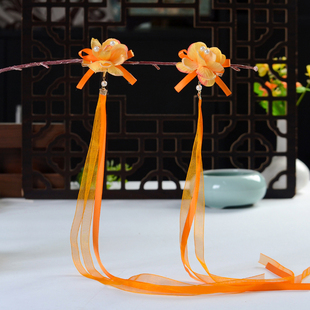 儿童汉服头饰古风花朵飘带发夹踏青表演跳舞对夹新款女童饰品