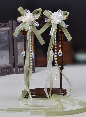 汉服头饰女儿童长飘带对夹发夹中国风步摇流苏小女孩古装编发发卡