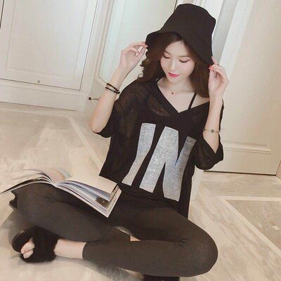 大码防晒衣T恤女宽松显瘦V领上衣