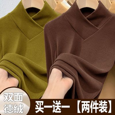 胖mm大码德绒长袖v领打底衫