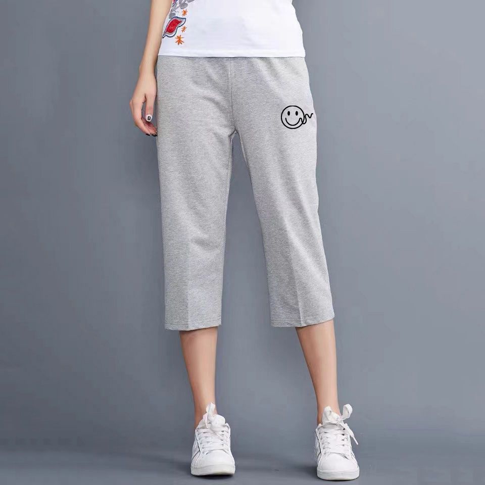 特大码胖mm弹力运动七分裤女夏天直筒裤胖妹妹200斤跑步休闲中裤