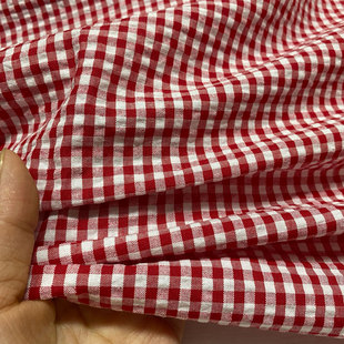 100棉红白格子全棉泡泡纱皱布柔软亲肤衬衫连衣裙童装服装diy面料