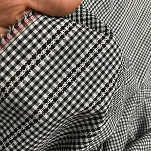 纯棉黑白格子衬衫面料春夏薄款不透 高支提花全棉连衣裙 上衣布料
