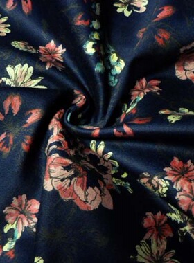 进口扎染彩色田园雕印春秋花色棉弹力牛仔布料 汉服 裙子服装面料
