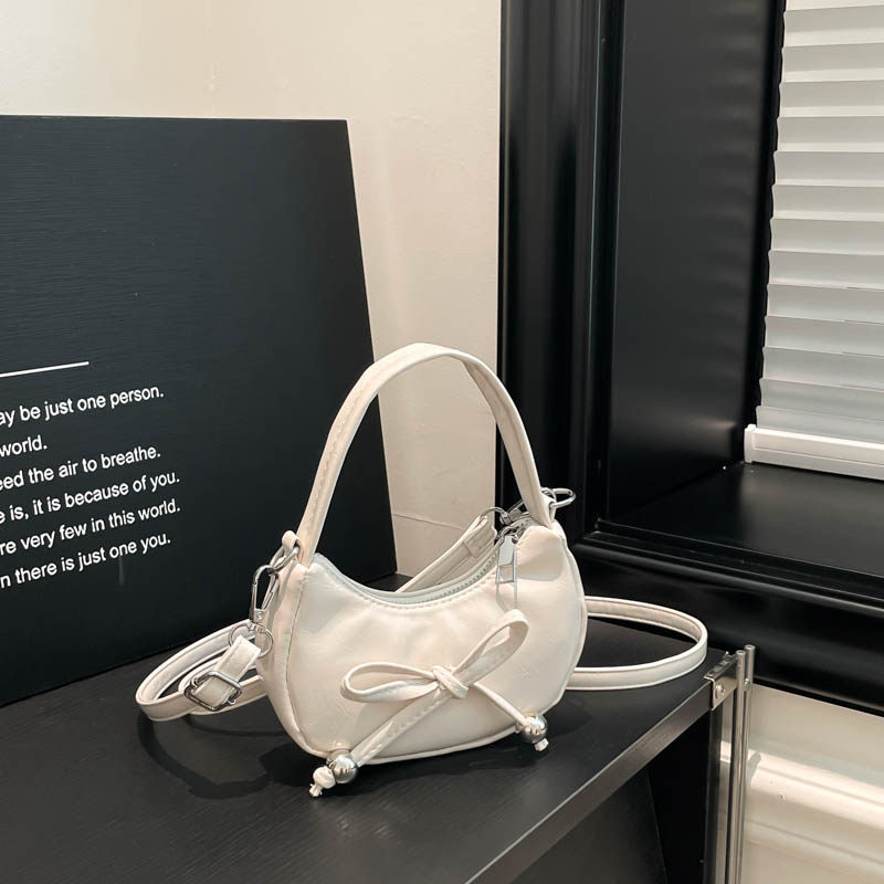 2026春季新款洋气甜美风蝴蝶结洋气女士简约纯色单肩手提月牙包