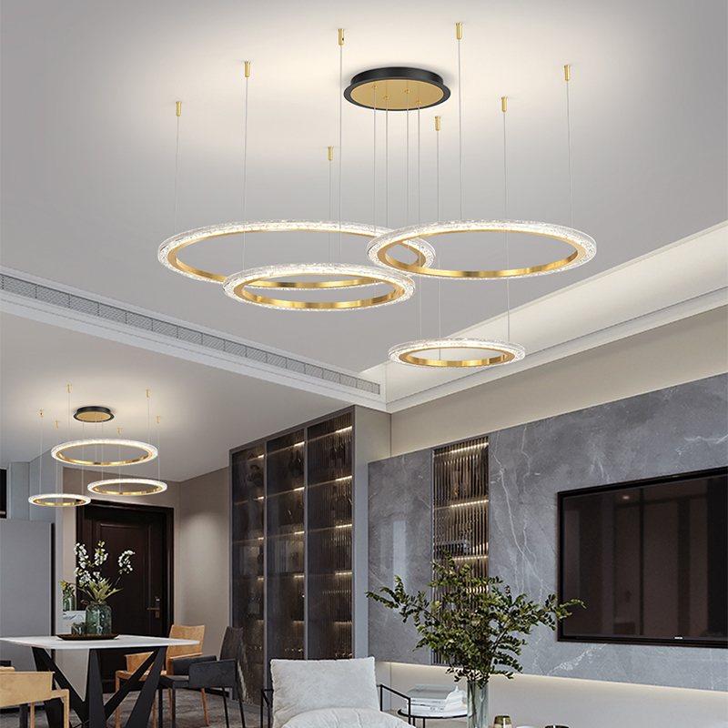 客厅吊灯新款环形水晶灯现代简约客厅灯北欧轻奢灯卧室灯餐厅吊灯
