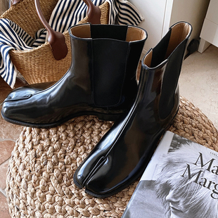 猪蹄tabi分趾靴2025秋冬复古切尔西短靴女中筒弹力靴真皮马丁靴子