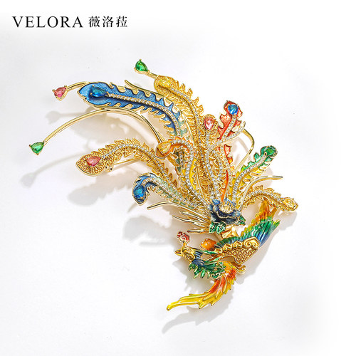 中国风珐琅彩凤凰胸针胸花配饰