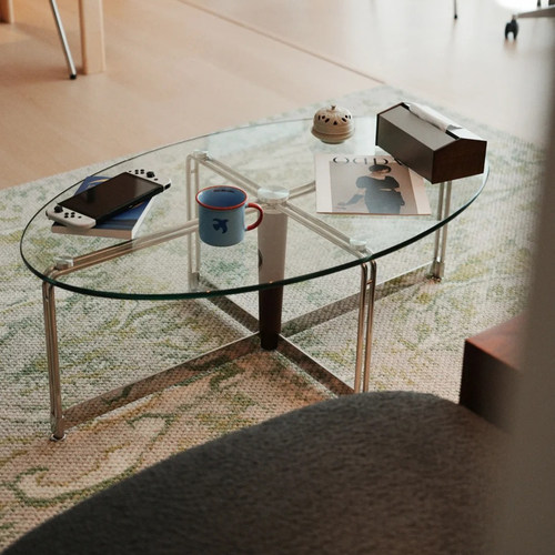 法式复古创意椭圆玻璃茶几