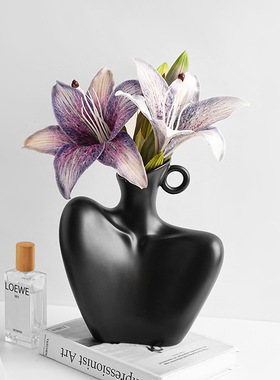 贝汉美侘寂风花瓶陶瓷高级感摆件家居客厅装饰品插花人体花器跨境