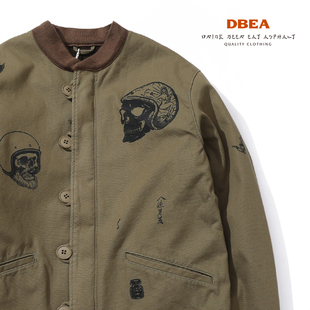 手绘合作复古US liner m43 ARMY咔叽军事棉衣N1机车TATTOO DBEA