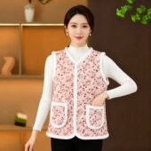 过年新款 碎花马甲年轻款 妈妈外套加绒加厚坎肩保暖洋气拜年服外穿