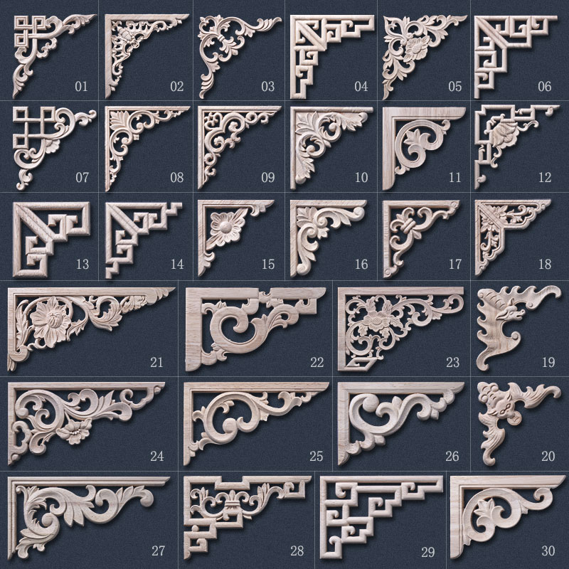 东阳木雕实木中式角花枪角欧式贴花雕花贴片背景墙家具门装饰花格