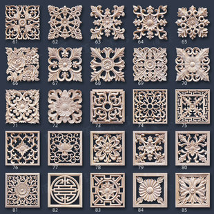 东阳木雕欧式实木质贴花角花镂空方菱形家具背景墙面罗马柱头装饰