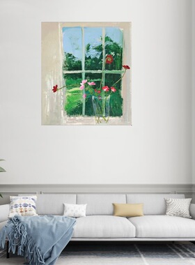 手绘油画艺术装饰画清新花卉风景新中式客厅装饰画卧室玄关挂画