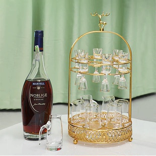 轻奢白酒杯架白酒壶酒杯圆形收纳架子家用烈酒杯一口杯分酒器架