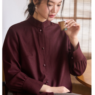 女上衣女内搭打底衬衫 菲伊唐冬精细羊毛棉衬衣新中式 复古改良唐装