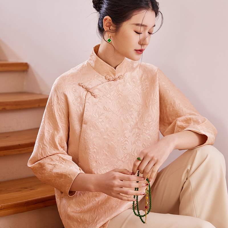 菲伊唐真丝羊毛中式复古唐装上衣