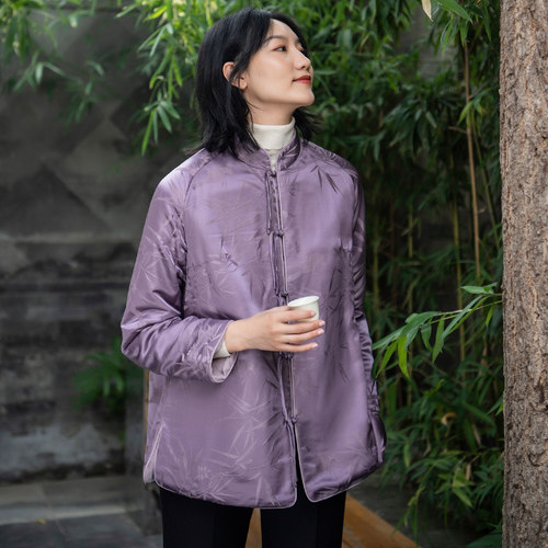 服外冬棉衣女上衣真丝混纺提花缎