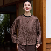 女上衣 长袖 菲伊唐秋新真丝羊毛提花中式 复古改良外套对襟圆领唐装