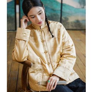 復(fù)古改良唐裝 菲伊唐中式 真絲交織冠樂縐冬棉衣立領(lǐng)女上衣夾棉外套