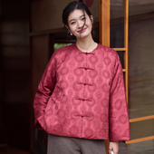 菲伊唐真丝丝毛提花缎冬棉衣女上衣中式 夹棉服外套女 复古改良唐装