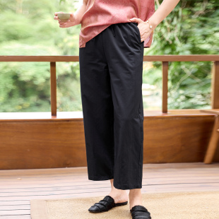 宽松显瘦高腰百搭松紧腰抽绳休闲九分裤 女新款 女直筒裤 菲伊唐中式