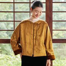 菲伊唐中式复古改良唐装女醋酸提花缎冬棉衣无领女上衣夹棉外套女