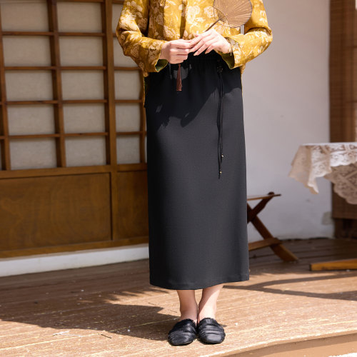 菲伊唐真丝羊毛花松紧腰半身裙女