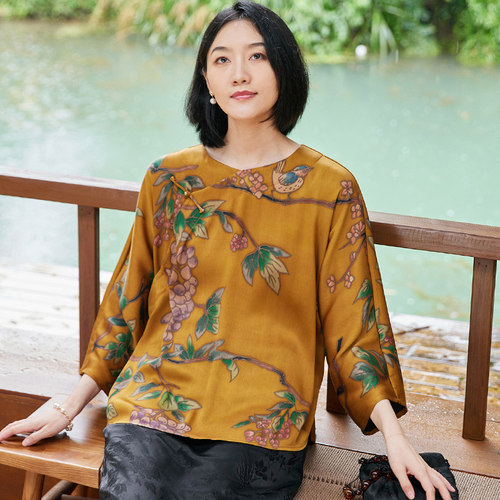 真丝提花香云纱夏盘扣唐装女上衣