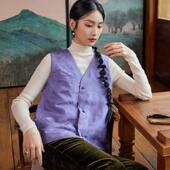 真丝库缎中式 背心马夹上衣 改良两面穿夹棉复古真丝提花红云纱唐装