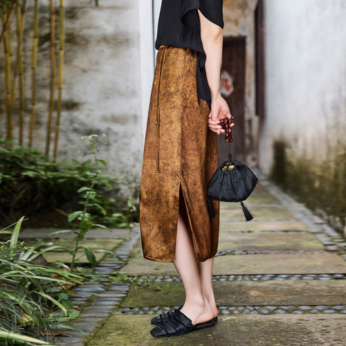 菲伊唐醋酸女半身裙中式气质半裙