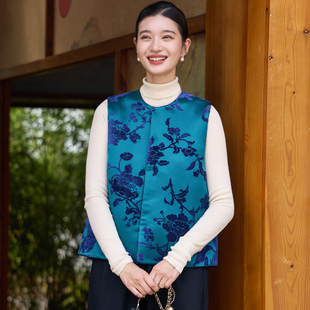 菲伊唐冬中式 马夹女上衣 改良女真丝漳绒两面穿立领复古羊毛呢唐装