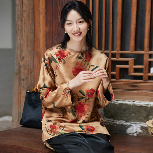 菲伊唐重磅真丝香云纱印花女上衣