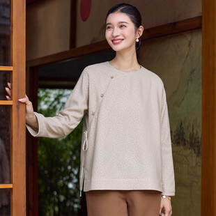 菲伊唐中式 女上衣 文艺复古改良国风真丝羊毛提花斜襟圆领外套唐装