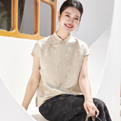 旗袍上衣 复古短款 菲伊唐夏立领盘扣唐装 女单旗袍真丝提花缎新中式