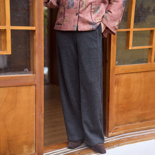 慵懒风裤 女松紧腰系带中厚阔腿裤 子 女直筒驼绒弯刀裤 菲伊唐休闲裤