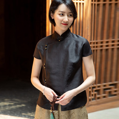 夏款立领一字唐装旗袍复古