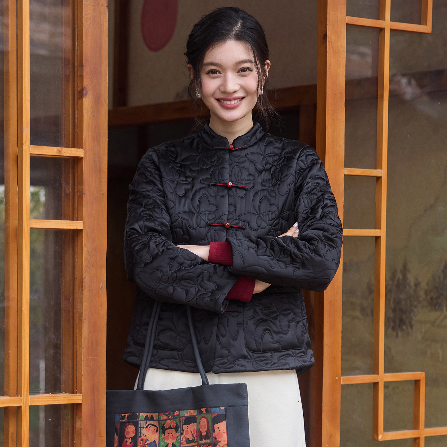 菲伊唐真丝素缎冬棉衣外套女上衣