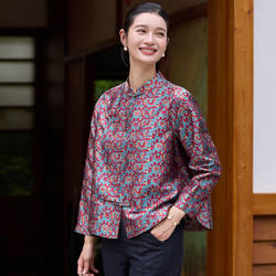 菲伊唐国风中式外套改良女真丝蜀锦两面穿立领复古唐装斜襟女上衣