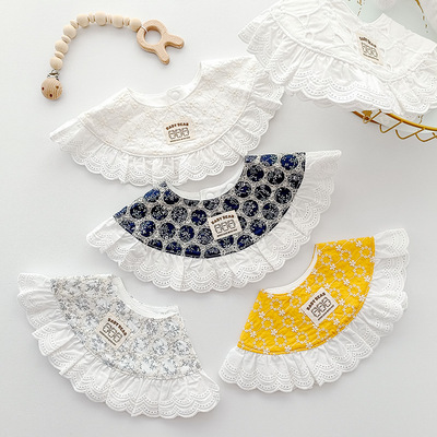 ins韩版防水棉质春夏围嘴宝宝森系360大花边口水巾围兜周岁口水巾