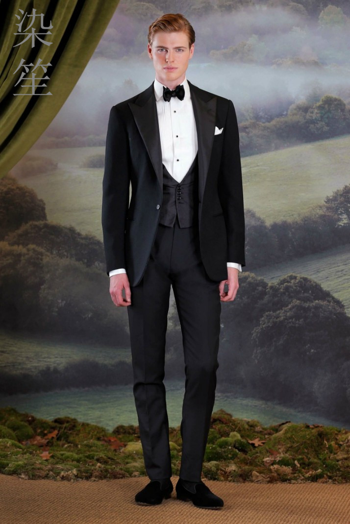 经典戗驳领男士羊毛西服商务正装西装定制偏礼服定做真丝缎面领子