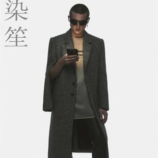 男士单排扣双面呢大衣男装风衣Z字形图案宽松大码男大衣阿尔巴卡