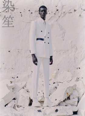 秋冬白色羊毛修身双排西服大牌男