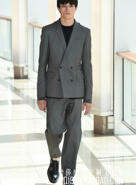 灰色浅色英伦宫廷复古风男士正装西服套装秋冬秋装外套量身定做款